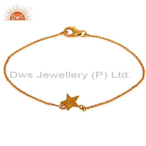 Exporter 18K Gold Plated Sterling Silver Star Charm Link Chain Bracelet With Lobster Lock