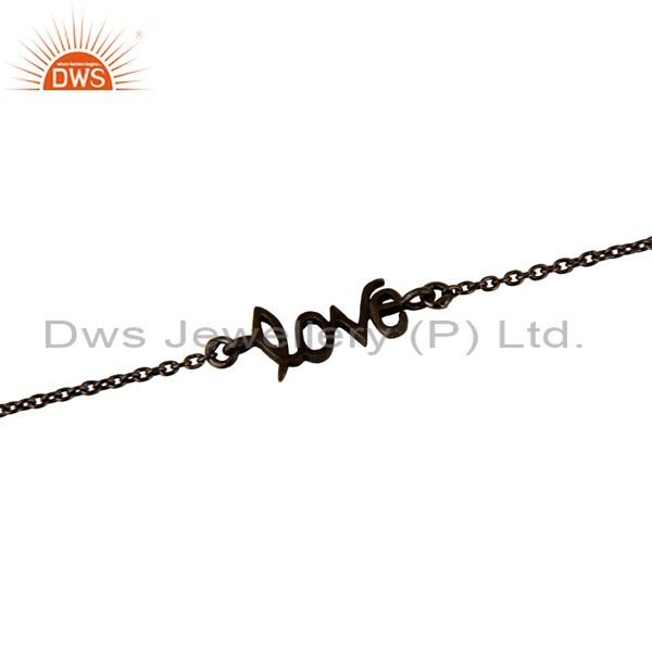 Exporter Black Rhodium-plated Sterling Silver Love Link Chain Bracelet With Lobster Lock