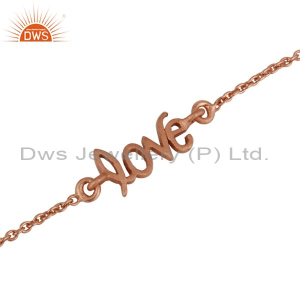 Exporter 18K Rose Gold Plated Sterling Silver Cursive Style Love Word Chain Bracelet