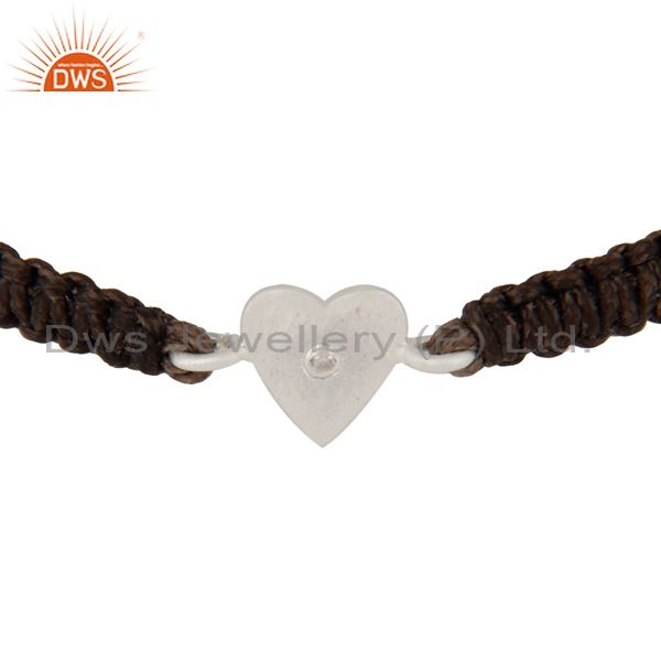 Exporter 925 Sterling Silver White Topaz Heart Charm Macrame Bracelet Jewelry