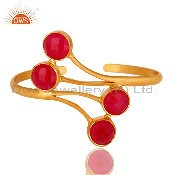 Exporter Handmade Peach Moonstone 18K Yellow Gold Plated Cuff Bracelet / Bangle