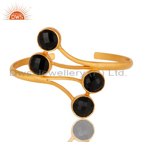 Exporter 18K Yellow Gold Plated Black Onyx Gemstone Handmade Bangle / Bracelet