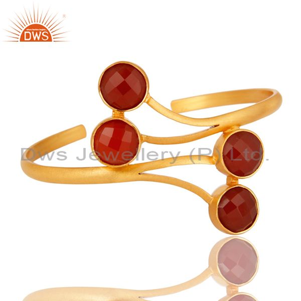 Exporter 14K Yellow Gold Plated Handmade Red Onyx Gemstone Bangle Cuff Bracelet