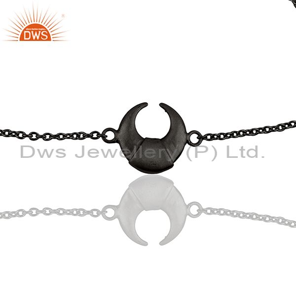 Exporter The Crescent Moon 92.5 Sterling Silver Black Rhodium Plated Chain Bracelet