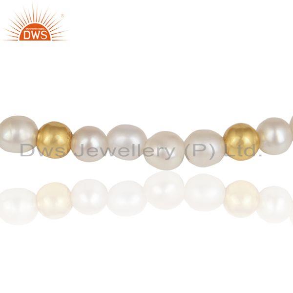 Natural pearl gemstone beaded gold plated silver bracelet jewelry