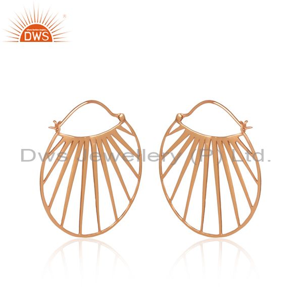 Shell patterned rose plated 925 silver round hoop earrings