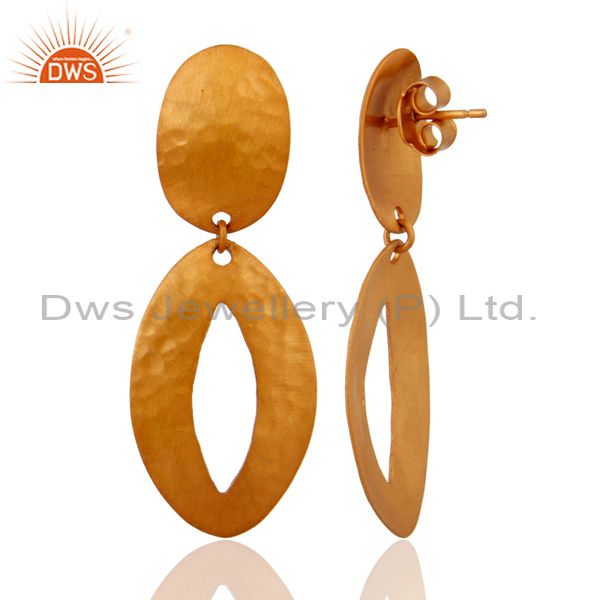 Exporter Hammered 925 Sterling Silver Plain Designer Earring With 18K Yellow Gold Plated