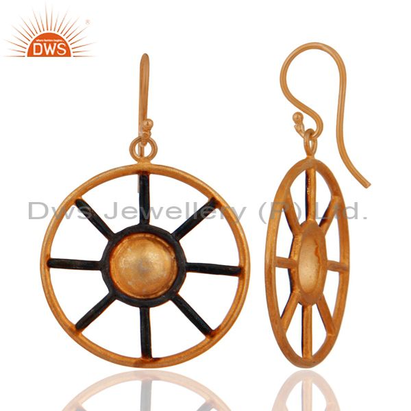 Exporter 24k GOld Vermiel Sterling Silver Handmade Designer "Ship Wheel" Dangle Earrings