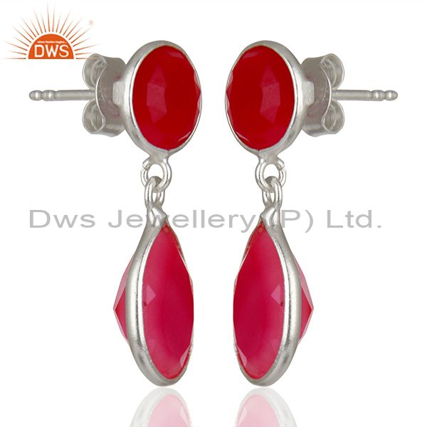 Exporter Pink Chalcedony Gemstone Sterling Silver Drop Earrings Supplier