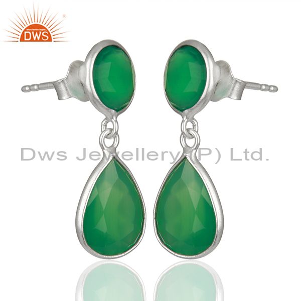 Exporter Green Onyx Gemstone 925 Sterling Silver Drop Earrings Manufacturers