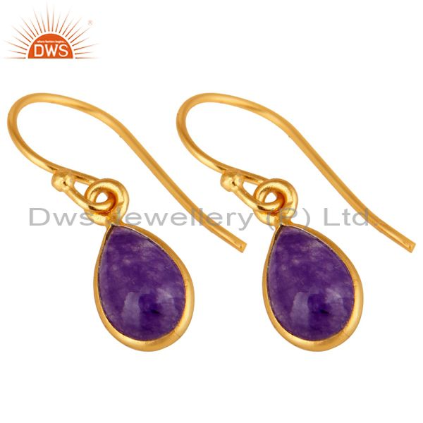 Exporter Handmade Sterling Silver Purple Aventurine Drop Earrings With Gold Plated