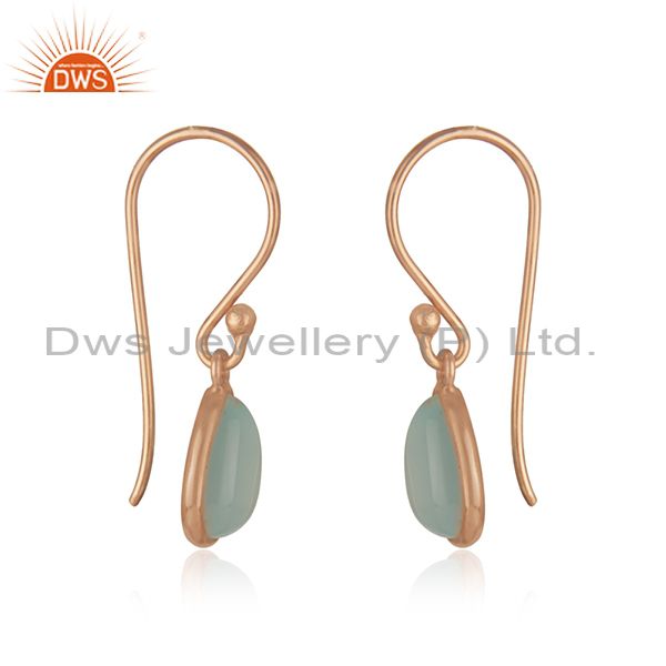 Exporter Aqua Chalcedony 14k Rose Gold Plated 925 Silver Gemstone Drop Earrings Wholesale
