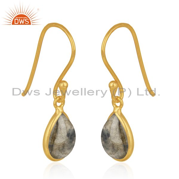 Exporter Natural Labradorite Gemstone Gold Plated 925 Silver Simple Drop Earring Supplier