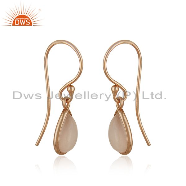 Exporter Rose Gold Plated 925 Silver Rose Chalcedony Gemstone Earrings Jewelry