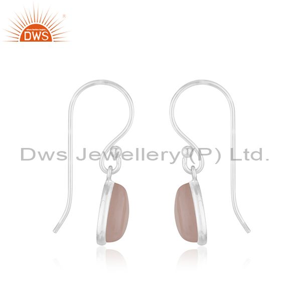 Exporter Rose Chalcedony Gemstone Fine Sterling Silver Drop Earrings Manufacturer