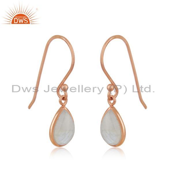 Exporter Rose Gold Plated 925 Silver Rainbow Moonstone Gemstone Earrings Jewelry