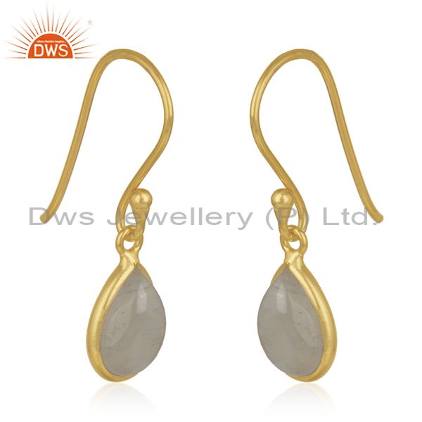 Exporter 92.5 Sterling Silver Gold Plated Rainbow Moonstone Drop Earring Manufacturer