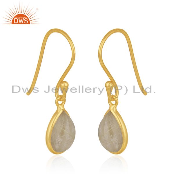 Exporter Golden Rutile Gemstone 925 Silver Gold Plated Drop Earrings Manufacturers