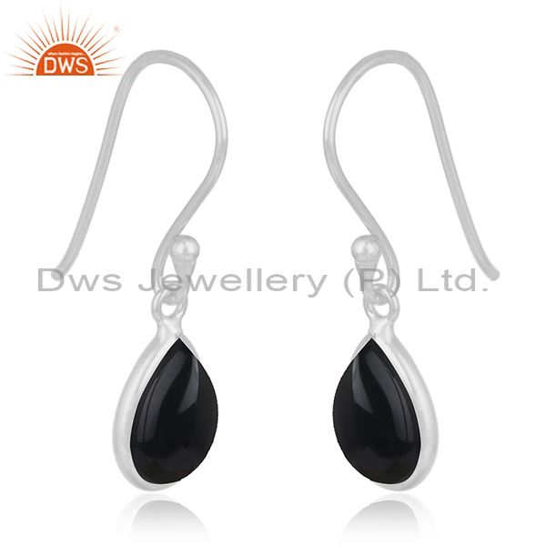 Exporter Genuine Black Onyx Gemstone 925 Sterling Fine Silver Drop Earring Manufacturer