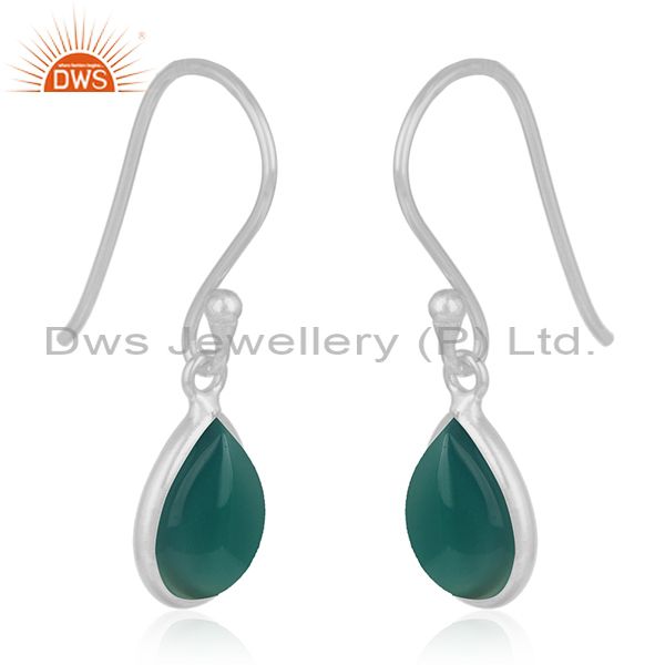 Exporter 92.5 Sterling Fine Silver Green Onyx Gemstone Handmade Earring Wholesale Jewelry