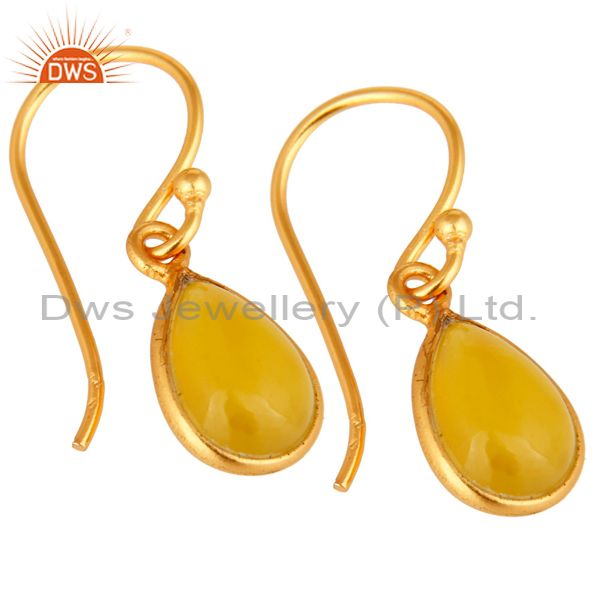 Exporter Yellow Moonstone Gold Plated Sterling Silver Bezel Set Gemstone Drop Earrings