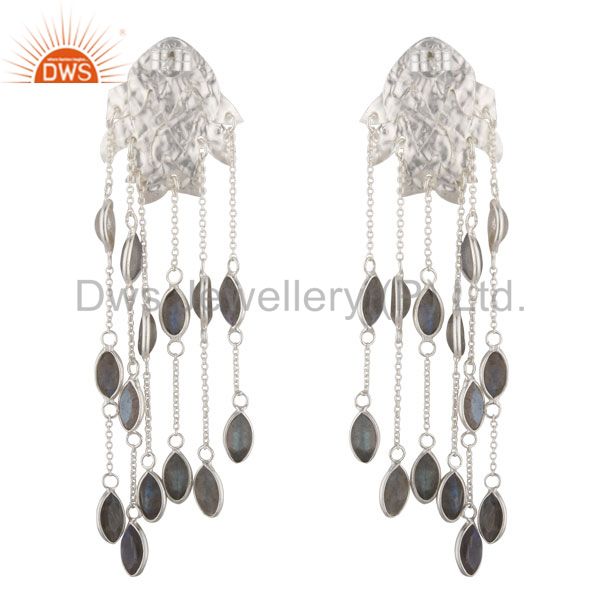 Suppliers Handmade Solid Sterling Silver Labradorite Gemstone Chain Chandelier Earrings