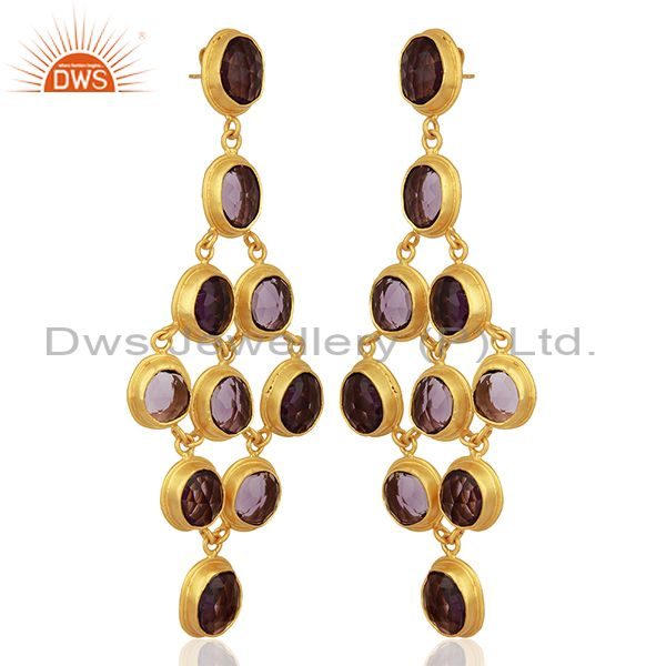 Exporter Hydro Amethyst Gemstone Gold Plated Silver Fashion Earrings Jewelry