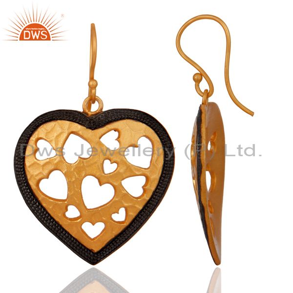Exporter Handmade Designer 925 Gold Plated Heart Shaped Dangle Brass Earrings