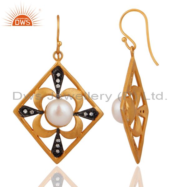 Exporter Handmade Natural Pearl Desinger Bridal Fashion Dangle Earrings With Gold Plated