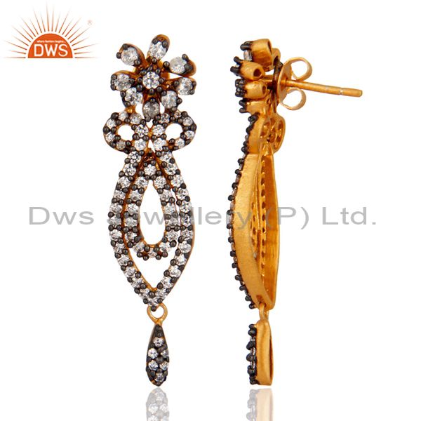 Exporter 18K Yellow Gold Plated White Cubic Zircon Fashion Wedding Drop Post Stud Earring