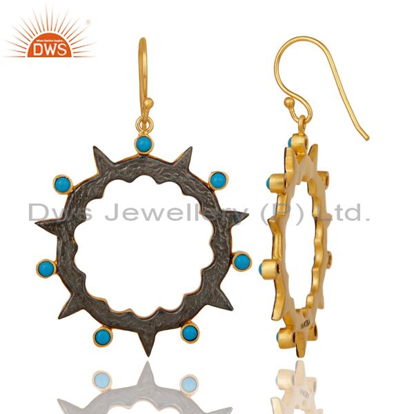 Exporter 18k Gold Plated Round Design Brass Earrings with Turquoise