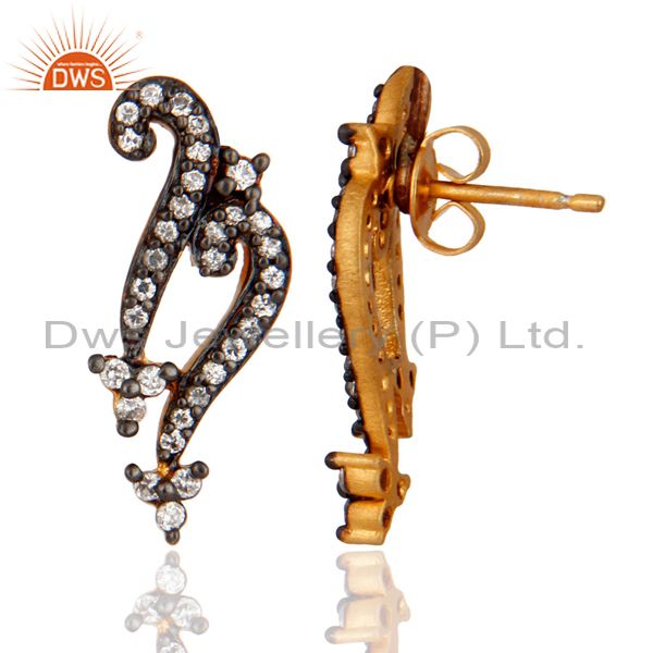 Exporter 18k Yellow Gold Plated White Cubic Zirconia Designer Fashion Post Stud Earrings