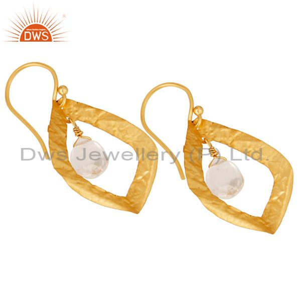Exporter 22K Yellow Gold Plated Sterling Silver Crystal Quartz Designer Dangle Earrings