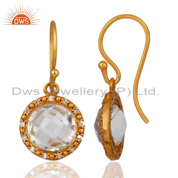 Exporter Natural Quartz Crystal 925 Sterling Silver Hook Earrings Cubic Zirconia Jewelry