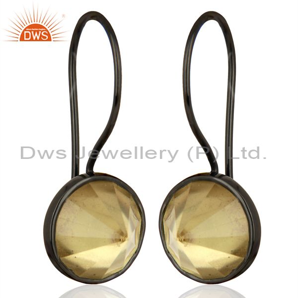 Exporter Lemon Topaz Gemstone Earring Black Rhodium Plated Silver Earrings