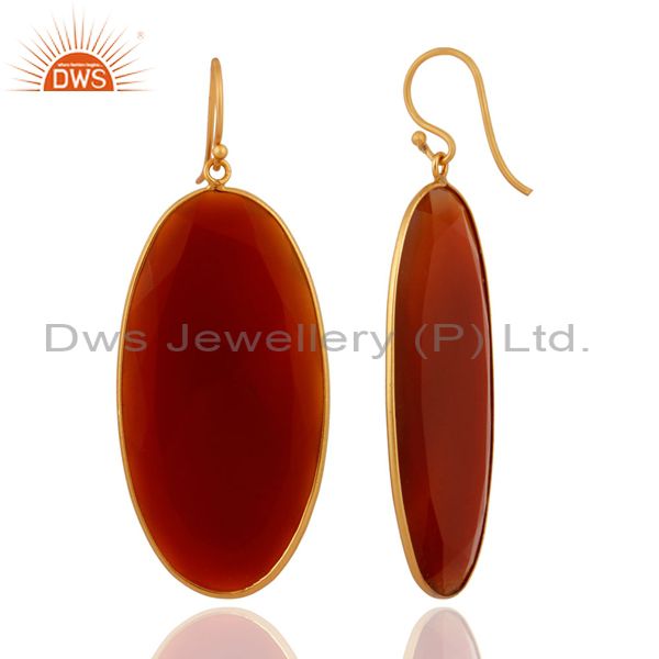 Exporter Handcrafted 925 Sterling Silver 22k Gold Plated Red Onyx Gemstone Dangle Earring