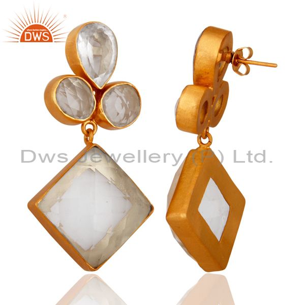 Exporter Bezel Set Crystal Quartz Handcrafted 22K Gold Plated Gemstone Earrings