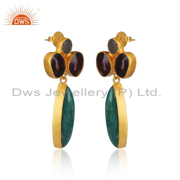 Exporter Amazonite Gemstone Handmade Gold Plated Fsahion Earrings Jewelry