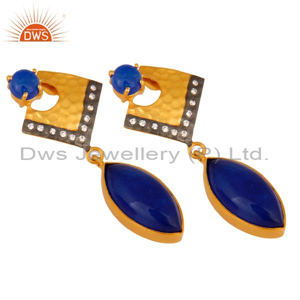 Exporter 22K Yellow Gold Plated Brass Blue Aventurine Fashion Dangle Earrings With CZ