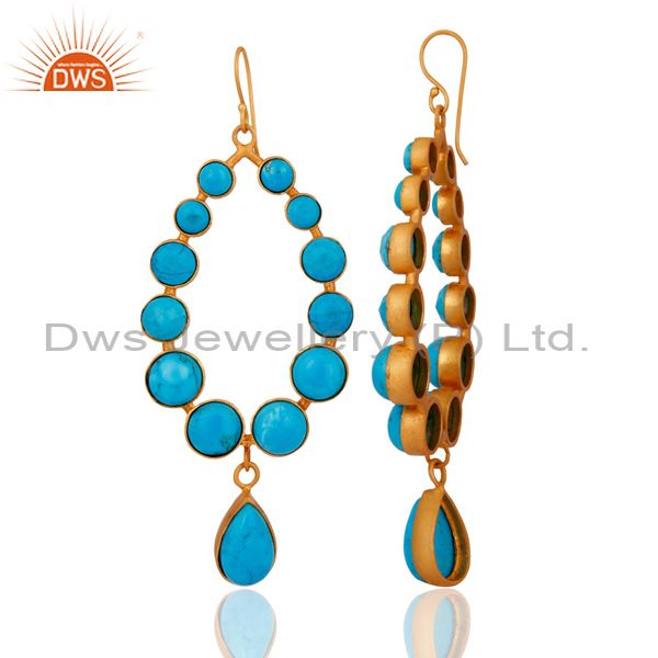 Exporter 18K Yellow Gold Plated Turquoise Gemstone Handmade Dangle Earrings
