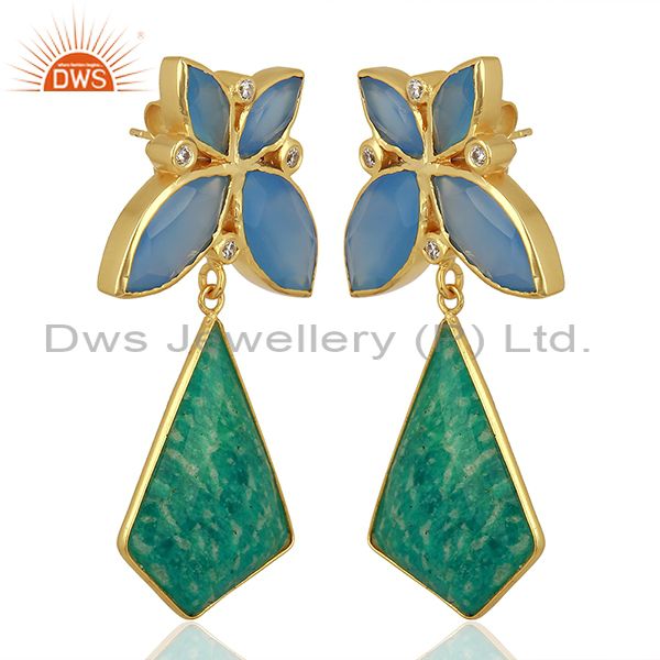Exporter Designer Amazonite Gemstone Gold Plated Brass Fashion Earring Supplier