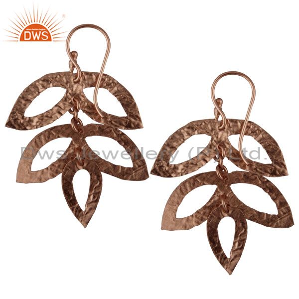 Exporter 14K Rose Gold Plated 925 Sterling Silver Handmade Leaf Design Earrings Jewelry