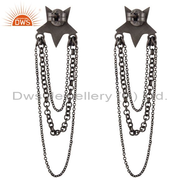 Exporter Black Rhodium Plated Sterling Silver Star Multi Chain Chandelier Earrings