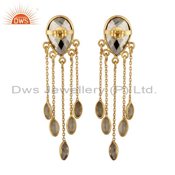 Exporter 22K Yellow Gold Plated Sterling Silver Pyrite And Lemon Topaz Chandelier Earring