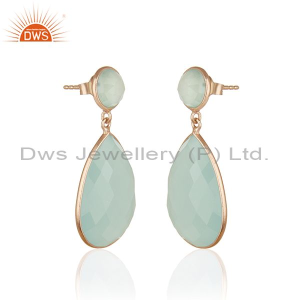 Exporter Aqua Chalcedony Gemstone 925 Silver Rose Gold Plated Drop Earring Manufacturers