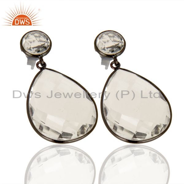 Exporter Crystal Quartz Stud And drop Black Rhodium Plated 92.5 Sterling Silver Earring