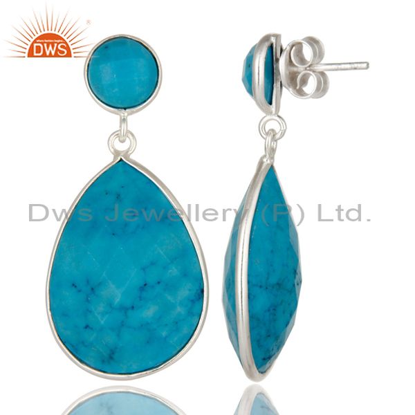 Suppliers Genuine 925 Sterling Silver Turquoise Gemstone Bezel Set drop dangle Earrings
