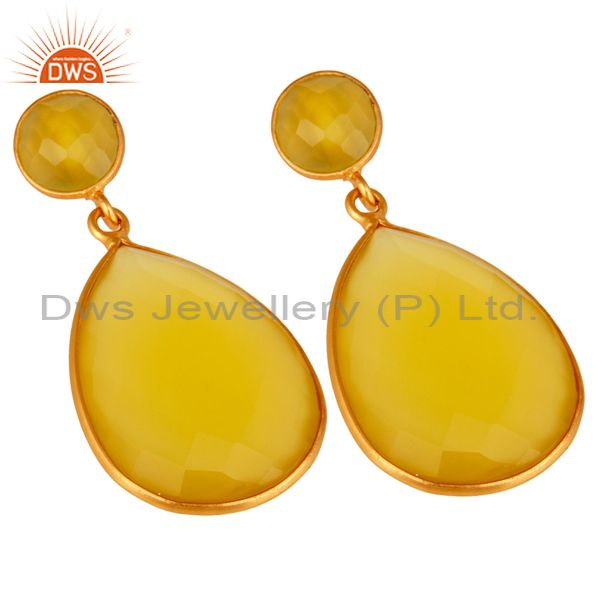 Wholesalers Faceted Teardrop Yellow Moonstone Bezel-Set Drop Earrings In 18K Gold On Silver