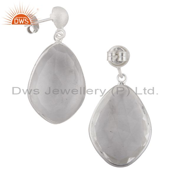 Exporter Handmade 925 Sterling Silver Crystal Quartz Bezel Set Dangle Earrings