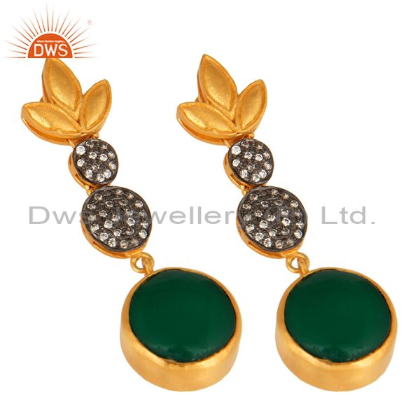 Exporter Handmade Green Onyx Gemstone Earrings Made In 18K Gold Over Brass